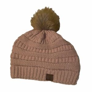 blush pink knit pom pom beanie winter hat